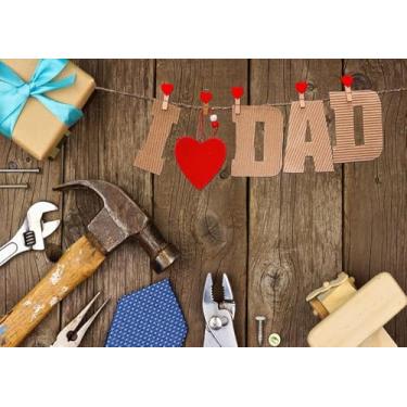 Imagem de LTLYH Cenário de fotografia de 2,1 x 1,5 m Dia dos Pais Dia dos Pais I Iove Dad Ferramentas de fixação de fundo retrô de madeira para estúdio de foto 143..