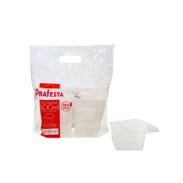 Imagem de Kit c/5 pct pote quadrado 500ml. c/ tampa c/20 un.(prafesta)