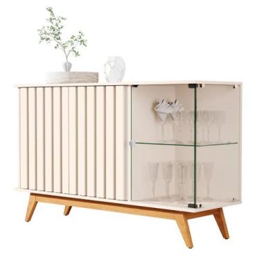 Imagem de Buffet Ripado com 3 Portas e Lateral de Vidro Nice Pérola - Mais de Ca
