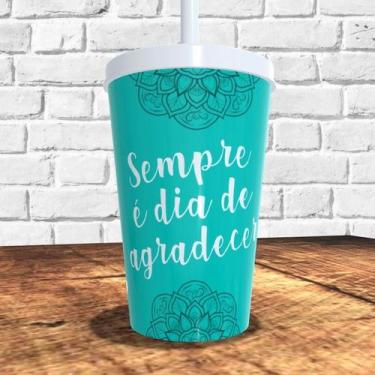 Imagem de Copo com canudo holográfico 550ml linha mandalas ref0238 - casa fé