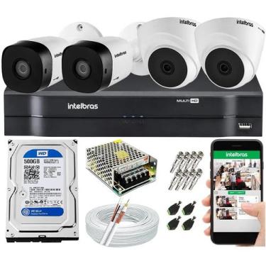 Imagem de Kit Cftv 4 Câmeras Segurança Intelbras 1 Mega 20m infra e Dvr Mhdx c/h