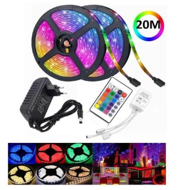 Imagem de Fita Led Rgb 3528 Rolo 20m C/ Fonte 12v 5a E Controle Remoto