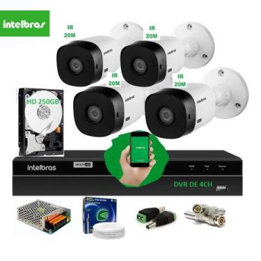 Imagem de Kit Intelbras 4 Cam 1120b Ir 20m Dvr 4ch Mhdx Full Hd 250giga