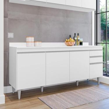 Imagem de Balcão de Cozinha 180 cm 4 Portas 2 Gavetas com Tampo Agatha Branco - 