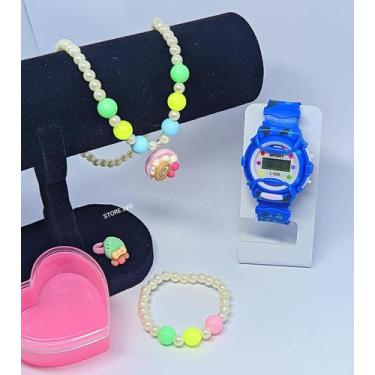 Imagem de Kit Relógio Infantil Digital Meninas Sport Silicone Colorido + Conjunt