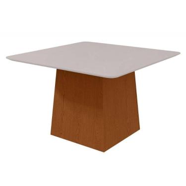 Imagem de Mesa De Sala Jantar Nevada Com tampo Vidro Curvo 130x130cm Frassino off White Lopas