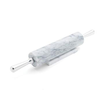 Imagem de Fox Run Rolo de massa de mármore com alças de alumínio branco, 6,3 x 44,5 x 7,6 cm