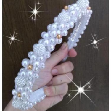 Imagem de Tiara arco chá revelação customizada com pérolas artesanal. - Ateliê L