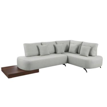Imagem de Sofá de Canto Nori Curva LE 2,61M em Linho Com Base em madeira - Bloss