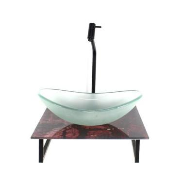 Imagem de Kit cuba de vidro oval 10mm jateada com tampo de vidro 40cm x 40cm már