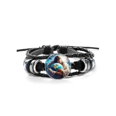 Imagem de Pulseira Jesus Cristo Abraçando o Mundo Unissex e Ajustável - RECANTO 