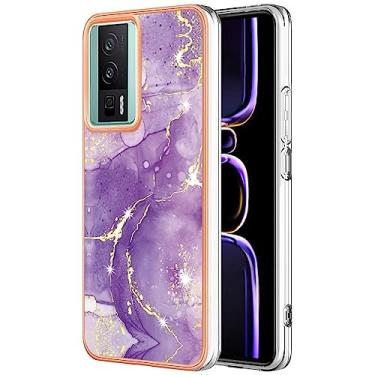 Imagem de Dinglijia Capa de design fino para Xiaomi Poco F5 Pro 5G, TPU macio IMD padrão mármore proteção aprimorada para câmera e tela meninas e mulheres capa moderna para Xiaomi Poco F5 Pro 5G, YBBK roxo