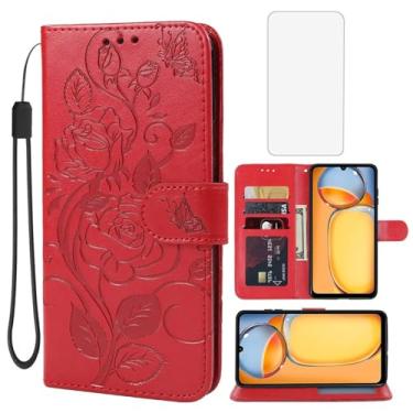 Imagem de Vavies Capa para Redmi 13C 4G, capa carteira Redmi 13C 5G/Poco C65 com protetor de tela de vidro temperado, capa de telefone com suporte para cartão de crédito de couro floral para Xiaomi Redmi 13C