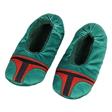 Imagem de Star Wars Boba Fett Pantufas bordadas capacete meias com sola antiderrapante para mulheres e homens (pequeno), Verde, P