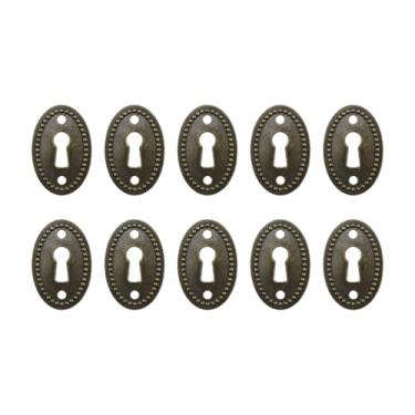 Imagem de T Tulead 10 peças de cobertura de fechadura decorativa de latão antigo 3,5 cm C x 2,5 cm L x 2,5 cm L placa oval de proteção para cômoda de porta de armário de mesa antiga