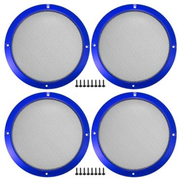 Imagem de ACROPIX Capa universal para grades de alto-falante de carro de 20,3 cm em malha redonda de 20,3 cm caixa protetora de alto-falante de áudio subwoofer com parafusos de montagem azul ferro - pacote com