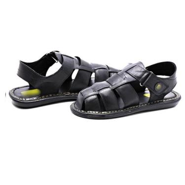 Imagem de Sandália Ortopédica Masculina Franciscana Fechada De Couro Legitimo Le