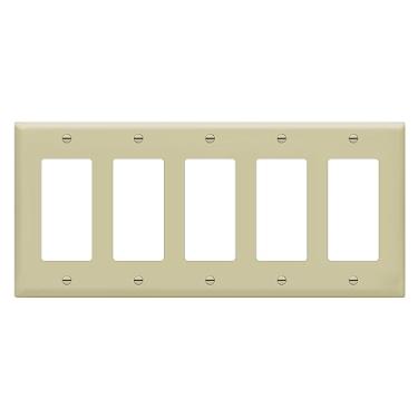 Imagem de Interruptor de luz decorativo Enerlites ou placa de parede de saída receptáculo, policarbonato termoplástico inquebrável, tamanhos 5-Gang 4,50" x 10,03", cores pretas brancas, Ivory