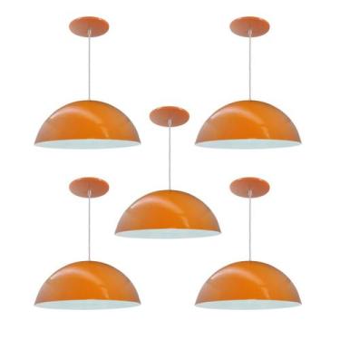 Imagem de Kit 5 Luminária Pendente Meia Lua 50cm Interior Branco Brilho Com Fiaç