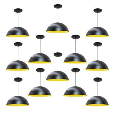 Imagem de Kit 12 Luminária Pendente Meia Lua 34cm Com Interior Amarelo Com Fiaçã