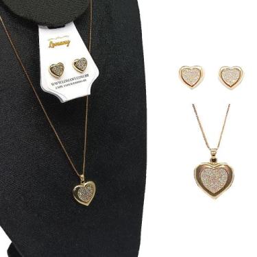 Imagem de Conjunto Colar e Brinco Coração Zircônia Folheado Ouro -r.01 - Lomany 
