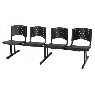 Imagem de Cadeira Longarina PLÁSTICA 4 Lugares para recepção Cor PRETO REALPLAST
