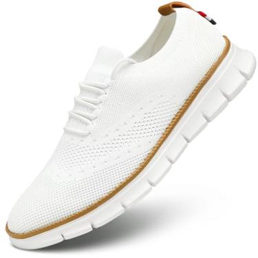 Imagem de Sapato Oxford masculino casual leve com cadarço moderno tênis de caminhada, Todo branco, 42