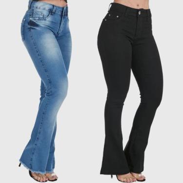 Imagem de Kit 2 Calças HNO Jeans Petit Flare Azul e Preta, 42