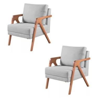 Imagem de Kit 2 Poltronas Mona Madeira Maciça Linho Cinza Kimi Design