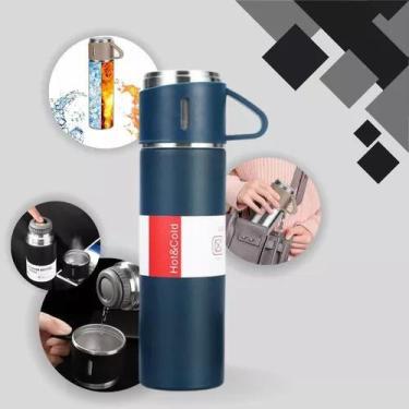 Imagem de Garrafa Térmica Vacuum 500ml Com 3 Xícaras Café - Camping Chá Cor Azul