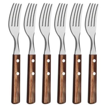 Imagem de Kit 6 Garfos de Mesa Tramontina Polywood Inox Cabo Castanho