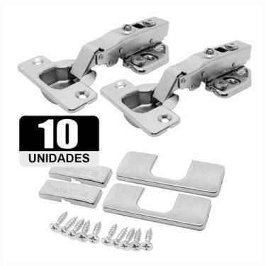 Imagem de Kit 10 Cj Dobradiça Click 3D 105 Soft Close Capas Parafusos - Tradesta