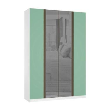 Imagem de Guarda Roupa 4 Portas 159,2 Cm Prata Branco Com Verde Jade - LUCIANE