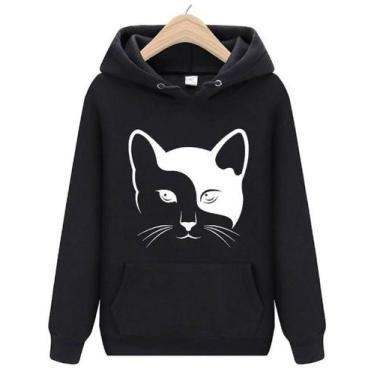 Imagem de Moletom feminino cat gatinho blusa gatinha com capuz - WRIBEIRO, Preto