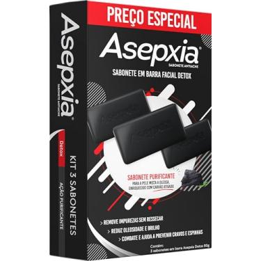 Imagem de Kit Asepxia Sabonete Em Barra Facial Detox Com Carvão Ativado Antiacne Para Pele Oleosa, Limpeza Profunda E Controle Da Oleosidade, Purifica E Remove Cravos, 80g, 3-Pack