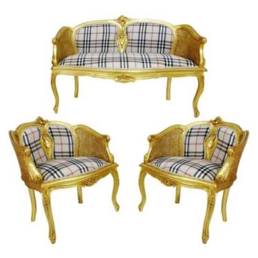 Imagem de Jogo Sofa Namoradeira Luiz XV c Palhinha T Xadrez Luxo - LUXdécor Casa