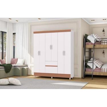Imagem de Roupeiro Ideal Plus 6 Portas e 2 Gavetas - Branco / Camarim - Vila Ric