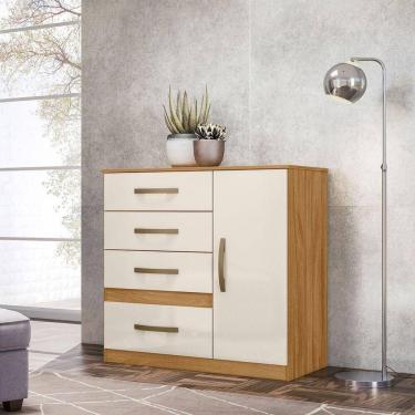 Imagem de Cômoda Sapateira Com 5 Gavetas 1 Porta 98x100cm Vênus Moval Cor:freijó/off White