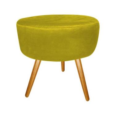 Imagem de Puff Puf Decorativo Lavínia Redondo Suede Amarelo Pés Palito Madeira M