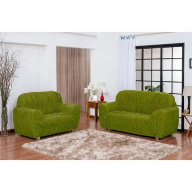 Imagem de Capa De Sofá Liso 3 E 2 Lugares Envio Imediato Verde - FLorenza Enxova