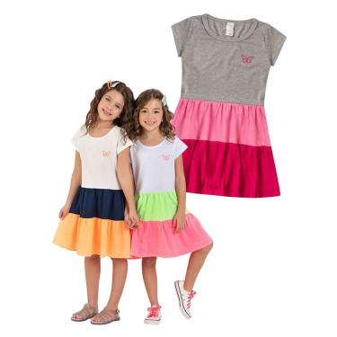 Imagem de Kit 3 Vestidos Infantil Menina Verão em Meia Malha Babados Três Marias