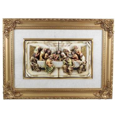 Imagem de Quadro Santa Ceia Páscoa Dourado Detalhes Em Tecido 74Cm