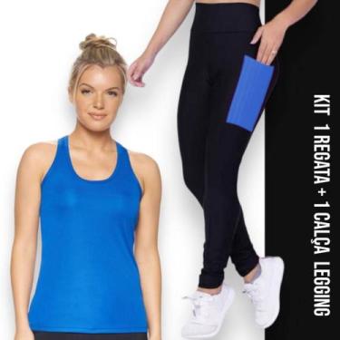 Imagem de Camiseta REGATA DRY FIT Tecido Furadinho + Calça LEG LEGGING BOLSOS Co