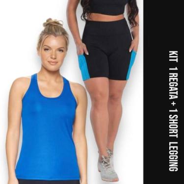 Imagem de Camiseta REGATA DRY FIT Tecido Furadinho + Short Leg Legging COM BOLSO