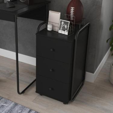 Imagem de Gaveteiro Escritório Organizador 3 Gavetas com Rodinhas Criare Preto -