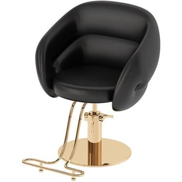 Imagem de Cadeira de barbeiro 360° giratória para salão de cabeleireiro, bomba hidráulica, couro PU, cadeira de salão de barbeiro com chassi de pedal, móveis de salão, dourada, D