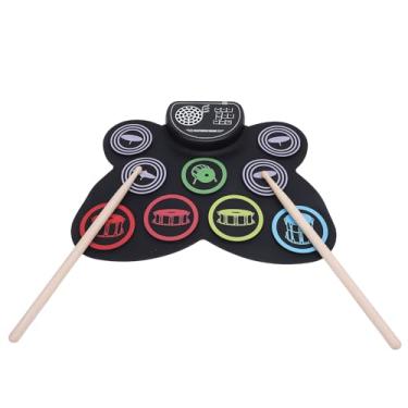 Imagem de Conjunto de Bateria Eletrônica, Portátil Multifuncional, 9 Almofadas, Almofada de Bateria Com Pedais, Baquetas, Alto-falante Duplo, Dobrável Bateria de Prática Eletrônica