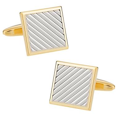 Imagem de Abotoaduras diagonais douradas e prateadas com caixa de apresentação Cuff-Daddy