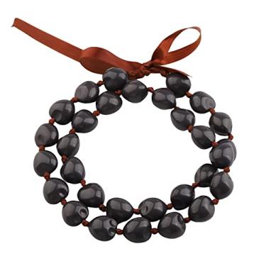 Imagem de BNQL Colar grosso havaiano Kukui Nut Lei com laço de fita para presente de formatura, Acrílico, Sem Pedra Preciosa