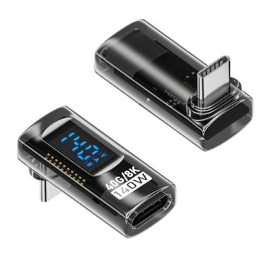 Imagem de Jadebones Pacote com 2 adaptadores USB C com tela digital, conector USB-C macho para fêmea de ângulo reto de 90 graus 140 W para ROG Ally, Steam Deck e mais, suporta tensão, corrente e energia Smart